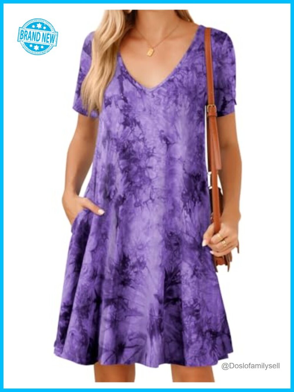 Plus Size Swing Dress Short Sleeve V Neck Loose T Shirt Dress with Pockets